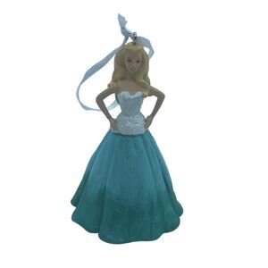 Barbie 2016 Ornament With Blue Gown & White Lace Bodice By Mattel 3" Collectible